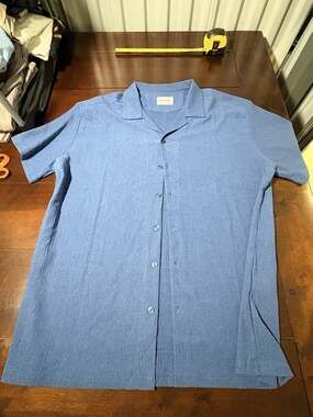 BLANCO By NATURE Shirt Mens XL Blue Knit Short Sleeve Button-Up Casual